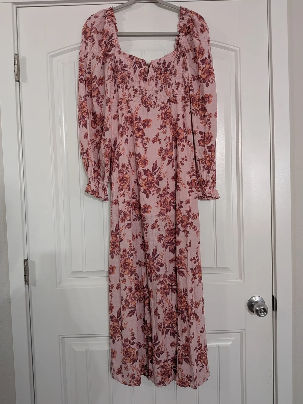 Free People Jaymes Floral Print Long Sleeve Smocked Peasant Midi Dress
